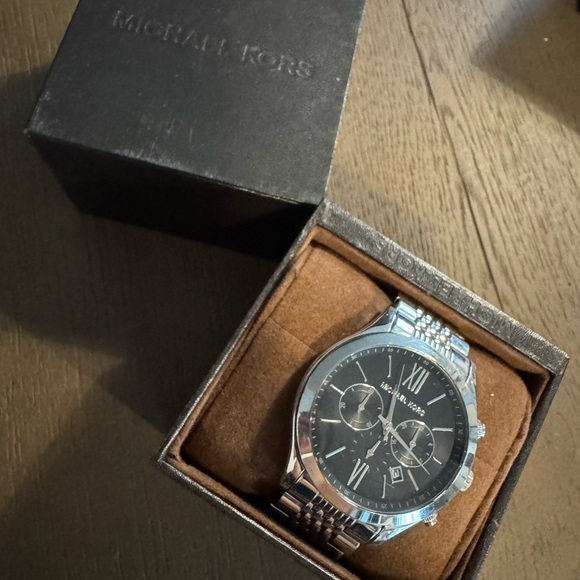Michael Kors Silver and Black Watch with Stainless Steel Band - Picture 1 of 4